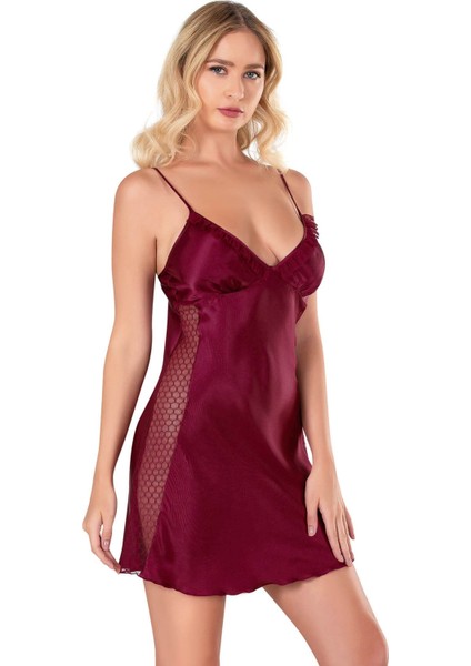 Bordo Kısa Saten Gecelik 8105