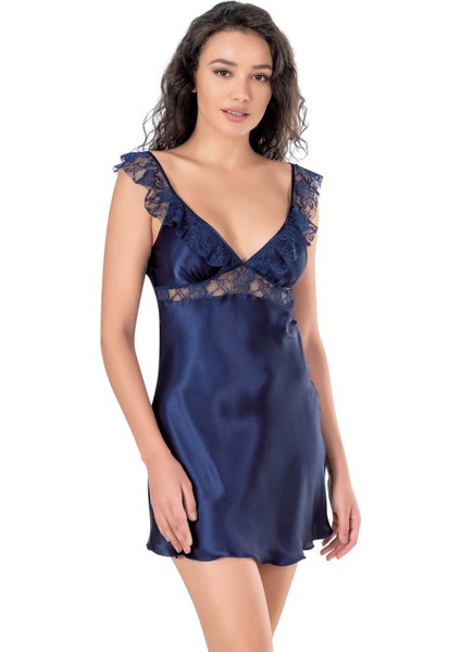 Lacivert Kısa Saten Gecelik 8108 fiyatları