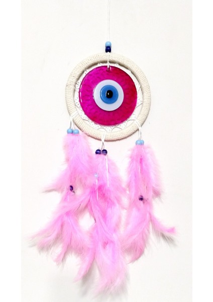 Pembe Tüylü Dream Catcher Fuşya Cam Nazar Boncuklu Düş Kapanı Duvar Süsü fiyatları