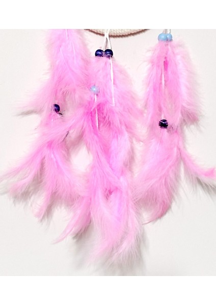 Pembe Tüylü Dream Catcher Fuşya Cam Nazar Boncuklu Düş Kapanı Duvar Süsü fırsatları