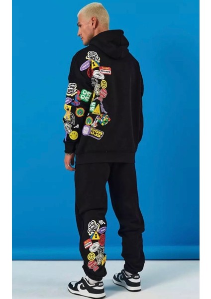 Özel Tasarım Kapüşonlu Movıe Club Emojiler Baskılı % 100 Pamuk Tam Kışlık Hip Hop Erkek Eşofman Takımı