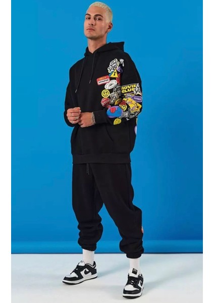 Özel Tasarım Kapüşonlu Movıe Club Emojiler Baskılı % 100 Pamuk Tam Kışlık Hip Hop Erkek Eşofman Takımı modelleri