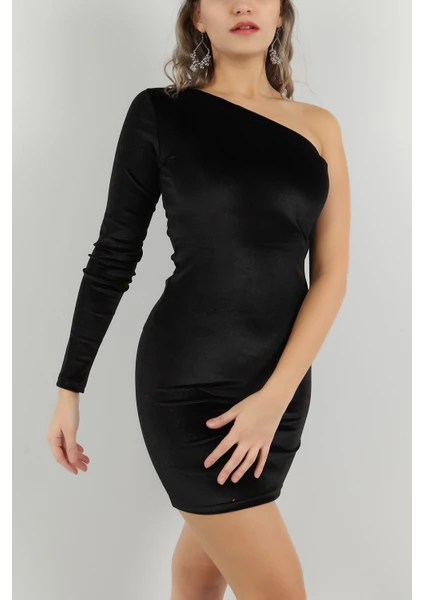 Butik Muson Asimetrik Tek Omuz  Bodycon Elbise - Kadife Abiye