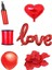 Sevgililer Günü Kırmızı Love Balon-Pompa-Rafya-Gül Yaprağı-1 Kalp Folyo Balon-30 Latex Balon 1