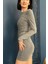 Kadın Uzun Kollu Gri Örme Mini Elbise 3