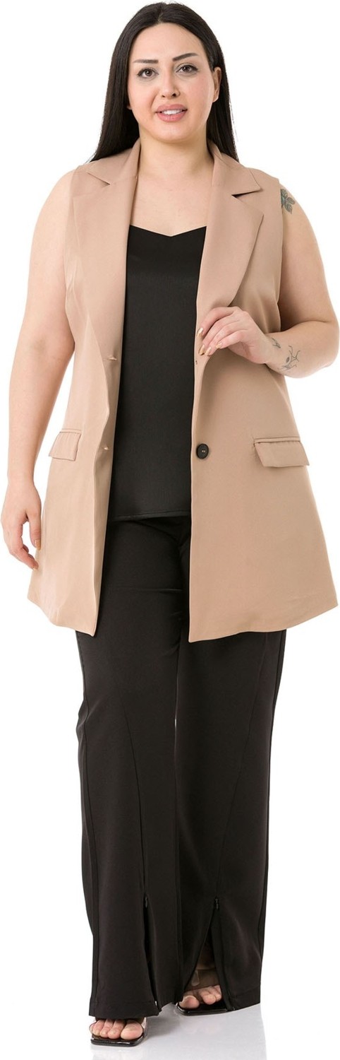 Disentis Modest Büyük Beden Düğmeli Kapaklı Cepli Astarlı Uzun Bordo Yelek