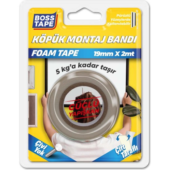 Boss Tape Çift Taraflı Köpük Montaj Bandı 19 mm x 2 M Fiyatı Boss Tape Çift Taraflı Köpük Montaj Bandı 19 mm x 2 M Fiyatı