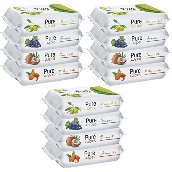 Pure Baby Wipes Islak Havlu Mendil 50 Yaprak 12 'li Set (600 Yaprak) (Meyveli)