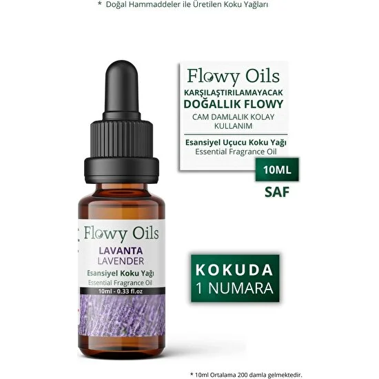 Flowy Oils Lavanta Saf Esansiyel Uçucu Koku Yağı Esans Buhurdanlık Yağı Difüzör Esansı Fragrance Oil 10 ml