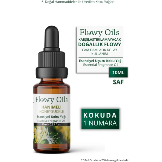 Flowy Oils Hanımeli Saf Esansiyel Uçucu Koku Yağı Esans Buhurdanlık Yağı Difüzör Esansı Fragrance Oil 10 ml