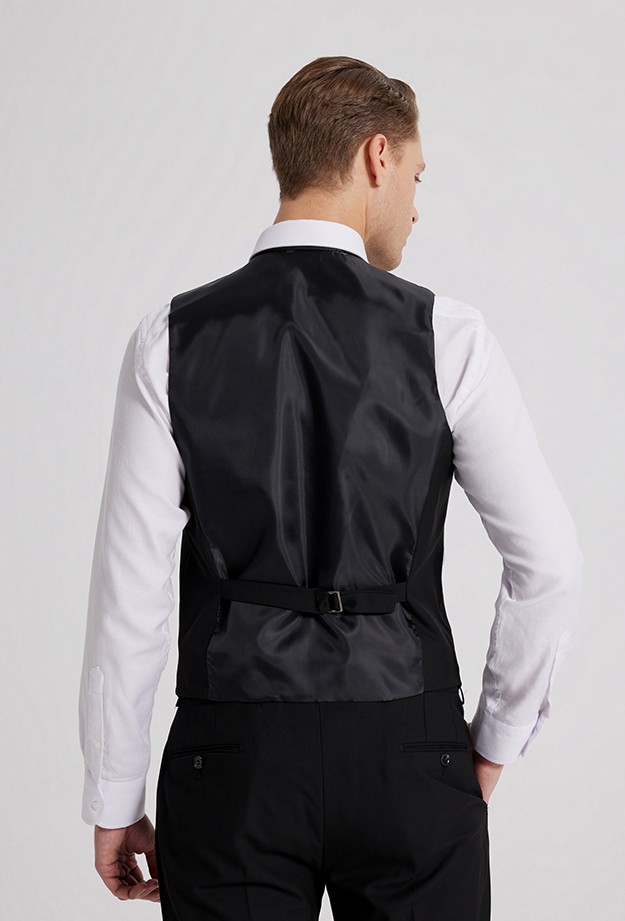 D'S Damat Slim Fit Siyah Mono Yaka Çift Yırtmaçlı Astarlı Takim Elbise Yelekli 4HFY5ORT01599 görsel 4