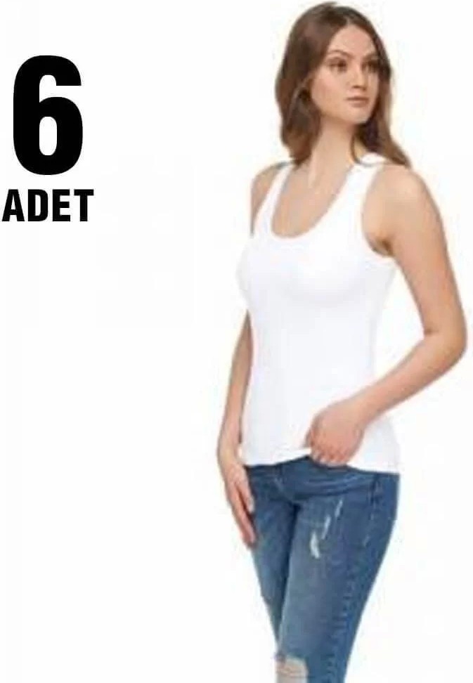 Tutku Beyaz Ribana Kadın Kalın Askılı Atlet 6'lı görsel 2