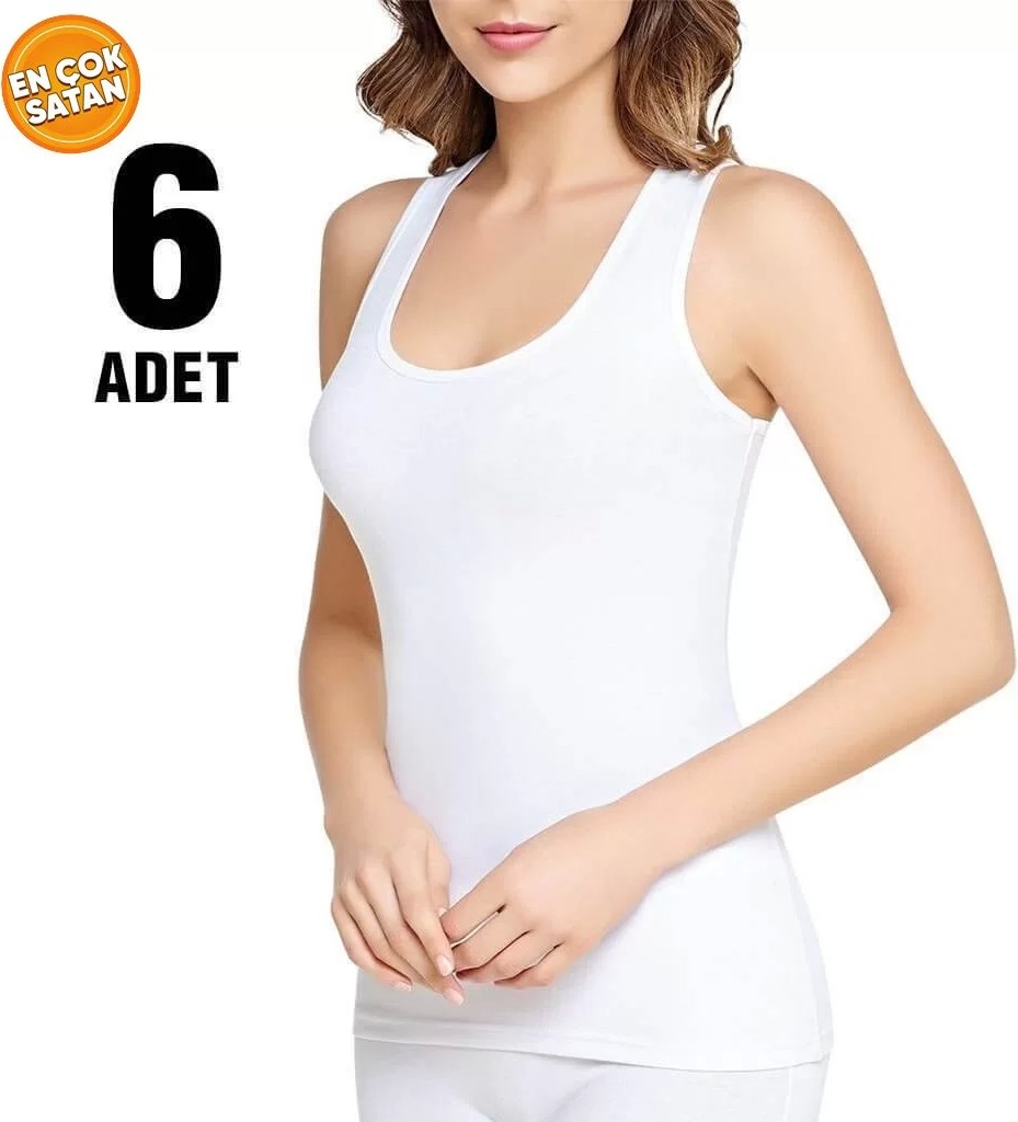 Tutku Beyaz Ribana Kadın Kalın Askılı Atlet 6'lı
