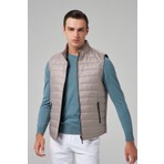 Regular Fit Gri Dik Yaka Elyaf Dolgulu Mevsimlik Fermuarlı Yelek Mont 7HF07ORT42611