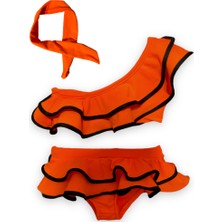 Lolli Boom Kids  Kız Çocuk Neon Renkler Tek Omuz Fırfırlı Bikini Takımı Saç Bandı Hediyeli Son Moda