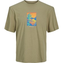 Jack & Jones Yuvarlak Yaka Baskılı Kısa Kollu Açık Yeşil Erkek T-Shirt 12230734