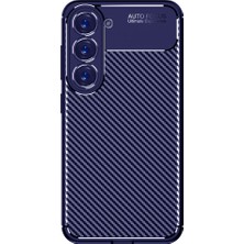 Case 4U S23 Plus Uyumlu Kılıf Rugged Armor Karbon Desenli Lüx Negro Silikon Arka KapakLacivert