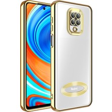 Case 4U Xiaomi Redmi Note 9s / Redmi Note 9 Pro Kılıf Kamera Lens Korumalı Şeffaf Renkli Logo Gösteren Parlak Omega Kapak Altın