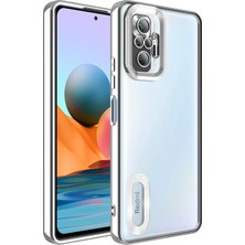 Case 4U Xiaomi Redmi Note 10 Pro Kılıf Kamera Lens Korumalı Şeffaf Renkli Logo Gösteren Parlak Omega Kapak Gümüş