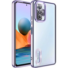 Case 4U Xiaomi Redmi Note 10 Pro Kılıf Kamera Lens Korumalı Şeffaf Renkli Logo Gösteren Parlak Omega Kapak Lila