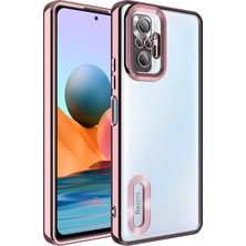 Case 4U Xiaomi Redmi Note 10 Pro Kılıf Kamera Lens Korumalı Şeffaf Renkli Logo Gösteren Parlak Omega Kapak Rose Gold