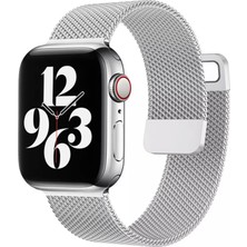 Ni Aksesuar Apple Iwatch Metal Hasır 42-44-45 mm Gümüş Renk Saat Kordon