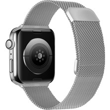 Ni Aksesuar Apple Iwatch Metal Hasır 42-44-45 mm Gümüş Renk Saat Kordon