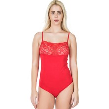 Derya Kurşun Dantel Yaka Askılı Çıtçıtlı Kadın Body 312
