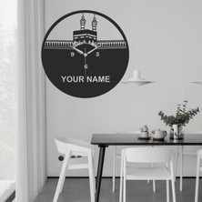 Hediyelikevi Kişiye Özel Dekoratif Kabe Temalı Ahşap Duvar Saati 50x50 cm