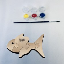 1 Fark - 4 Parçalı Eğitici Masif Ahşap Puzzle - Hayvanlar - Boya Setli