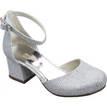 Sema Kız Çocuk Gümüş Simli Topuklu Abiye Düğünlük Ayakkabı