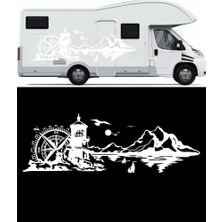 Melek Pazarı Deniz Feneri Manzara, Pusula Doğa Manzarası Kamp Karavan STICKER-S1364