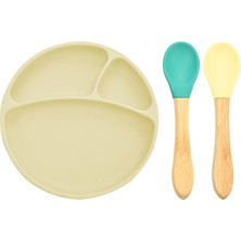 Oioi Silikon Tabak+Bambu Saplı Silikon Kaşık