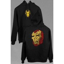 Kendim Seçtim Iron Man Word Art Head Logo Demir Adam Ön ve Arka Baskılı Sweatshirt Kapüşonlu Hoodie