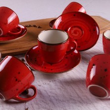 Tulü Porselen Reactive 36 Kırmızı 12 Parça Kahve Fincan Takımı