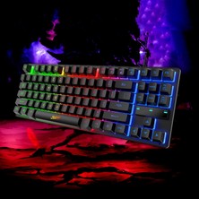 Yeajion USB Oyun Klavyeleri 87 Keys Rainbow LED Pc Siyahı 3 Renk Arka Aydınlatmalı (Yurt Dışından)