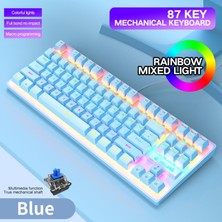 Yeajion Kablolu USB Mekanik Oyun Klavyesi Arka Parlak Oyun Oyun Oyun Typing 87 Keys Mavi (Yurt Dışından)