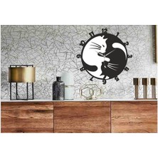 Denge Kedi Temalı Dekoratif Ahşap Duvar Saati 40x40 cm