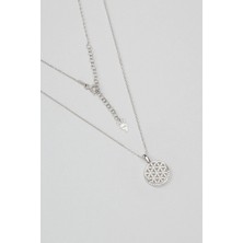 So CHIC Zirkon Taş Detaylı Yaşam Çiçeği Figürlü 18 Ayar Beyaz Altın Kaplama 45 cm Gümüş Kolye