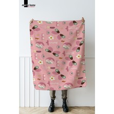 Marte Home Pink Butterfly Desenli Tek Taraf Baskılı 100X170 cm Polar Tv Battaniyesi