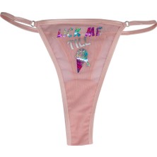 Ebsem EBSEM- Ice Cream Baskılı Transparan Tül G-string, Tanga, Kadın Iç Çamaşırı (Pembe)