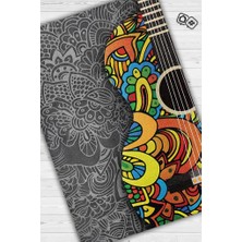 Homshtag Gitar Renkleri Gri Çok Renki Halı Etnik Desenli Müzik Sever Halısı Gitar Desenli Halı