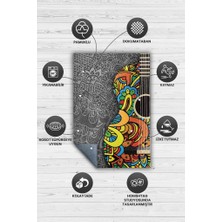 Homshtag Gitar Renkleri Gri Çok Renki Halı Etnik Desenli Müzik Sever Halısı Gitar Desenli Halı