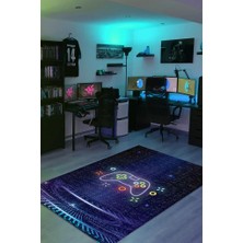 Homshtag Neon Gamer Dokuma Tabanlı Yıkanabilir Kaymaz Gamer Halısı