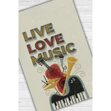 Homshtag Yaşa Sev Müzik Yap Art Müzik Halısı Açık Renkli Müzik Halısı Ritim Figürlü Bej Modern Halı