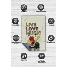 Homshtag Yaşa Sev Müzik Yap Art Müzik Halısı Açık Renkli Müzik Halısı Ritim Figürlü Bej Modern Halı