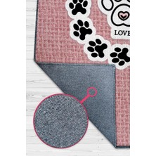 Homshtag Pati Aşkı Pamuklu Tabanlı Pembe Renkli Halı Özel Tasarım Köpek Sever Halısı Renkli Halı