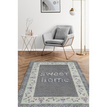 Homshtag Tatlı Evim Yıkanabilir Gri Pembe Renkli Halı Etnik Desenli Salon Halısı Modern Halı