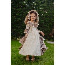 Mialora Exclusive Pembe Elbise, Dantel Detaylı Abiye, Uzun Vintage Kız Çocuk Elbise