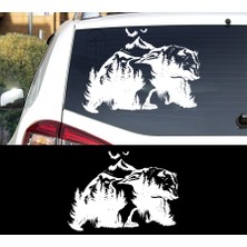 Melek Pazarı Doğa Manzarası ve Ayı Kamp Araba Karavan Sticker, Off Road Sticker- S1412